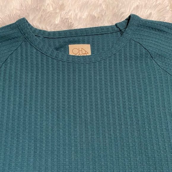 Chaser Thermal Knit Waffle Long Sleeve Top S Teal - Picture 7 of 12